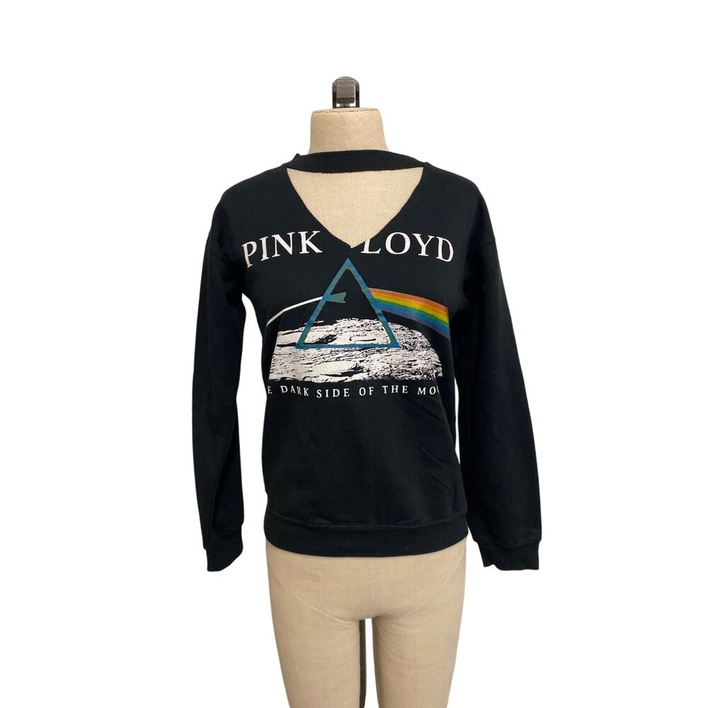 Pink Floyd Womens Cutout Sweatshirt Black The Dark Side Of The Moon Graphic XS